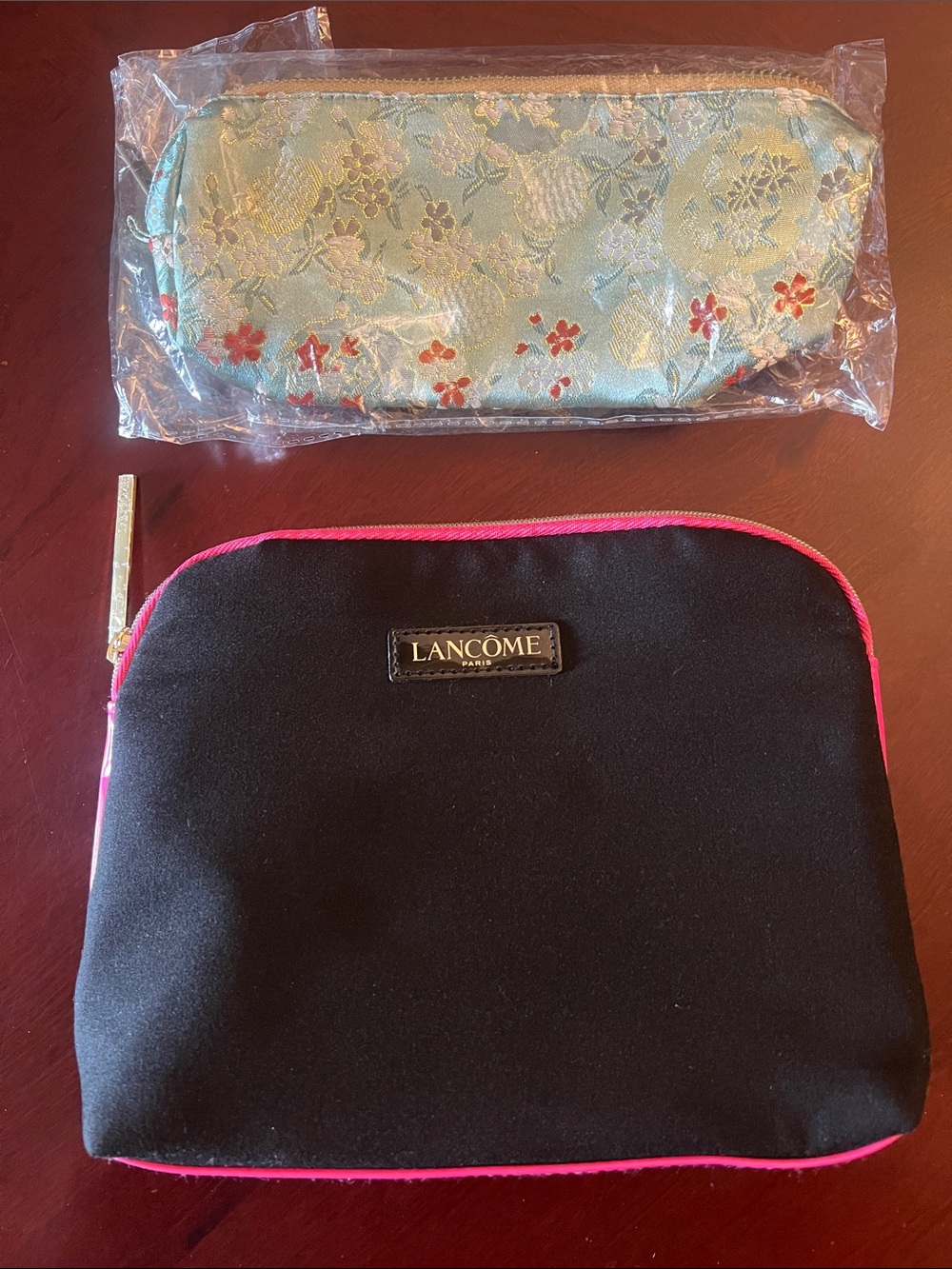 Black and Pink Makeup Pouch with Turquoise Floral Zip Case